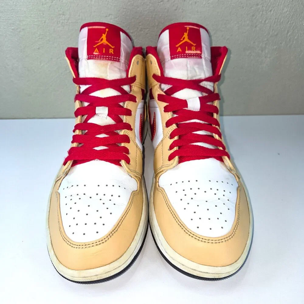 Nike Air Jordan 1 Mid Light Curry Cardinal Red 554724-201 Sz 10